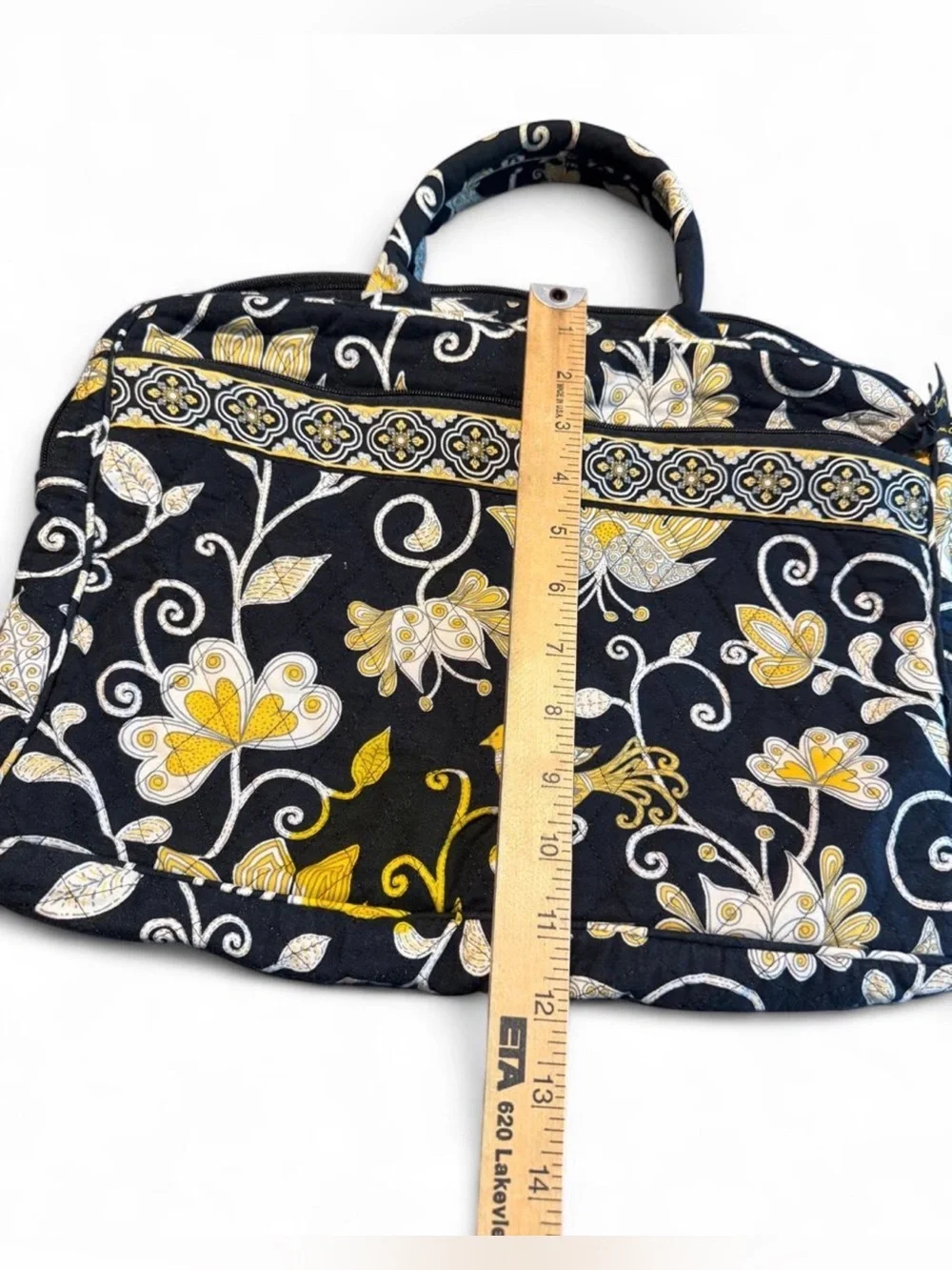 Vera Bradley Black Yellow Floral Quilted laptop case